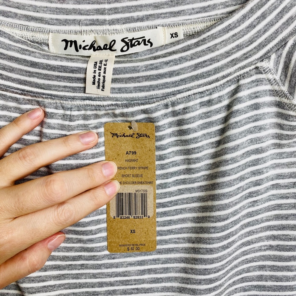 NWT ANTHROPOLOGIE Off Shoulder Grey Top, XS - Picture 2 of 9
